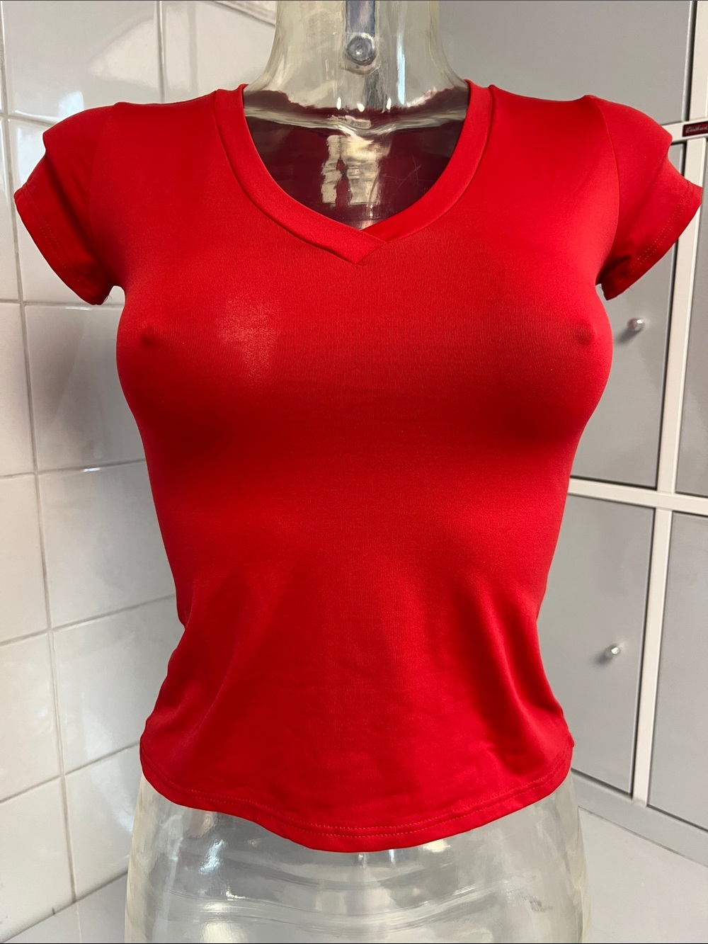 Supersoft Matte Spandex V-Neck Fitted Baby Tee M NWOT